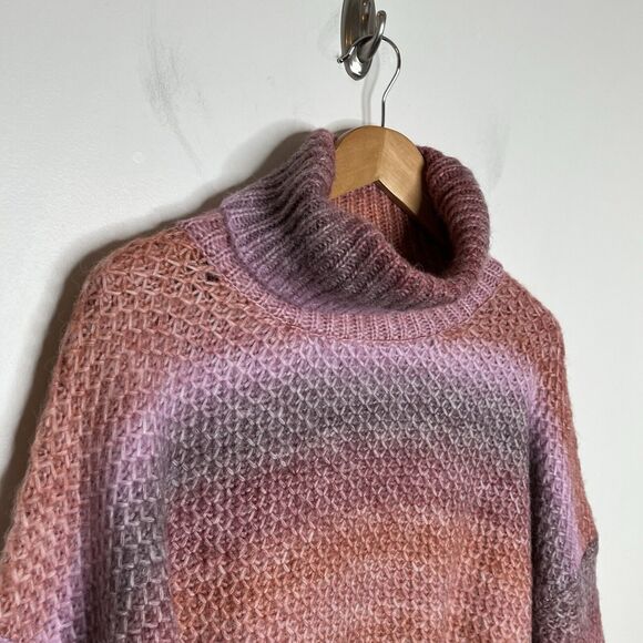 Fate Striped Oversized Turtleneck Sweater Womens L Wool Boho Colorful - Picture 2 of 9